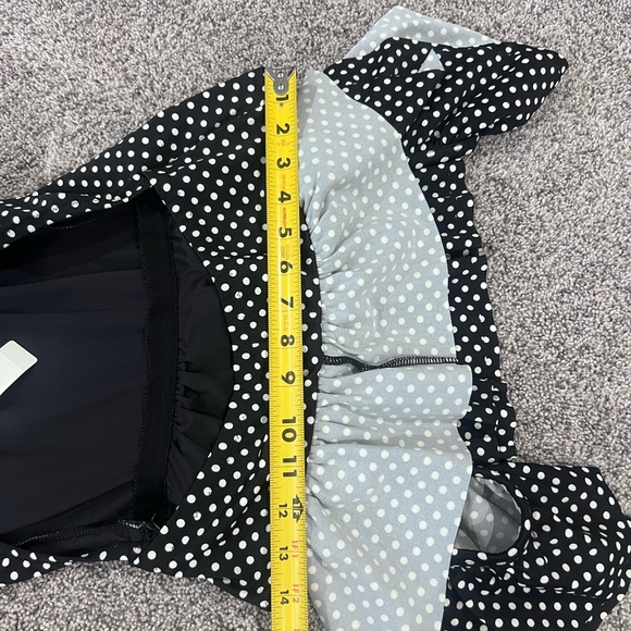 NWT! J.Crew Black White Polka Dots Ruffle Top Plunge Back Swimsuit Size US 10 - Picture 11 of 13
